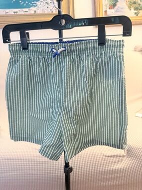 Zara Kids Green and White Striped Swim Shorts